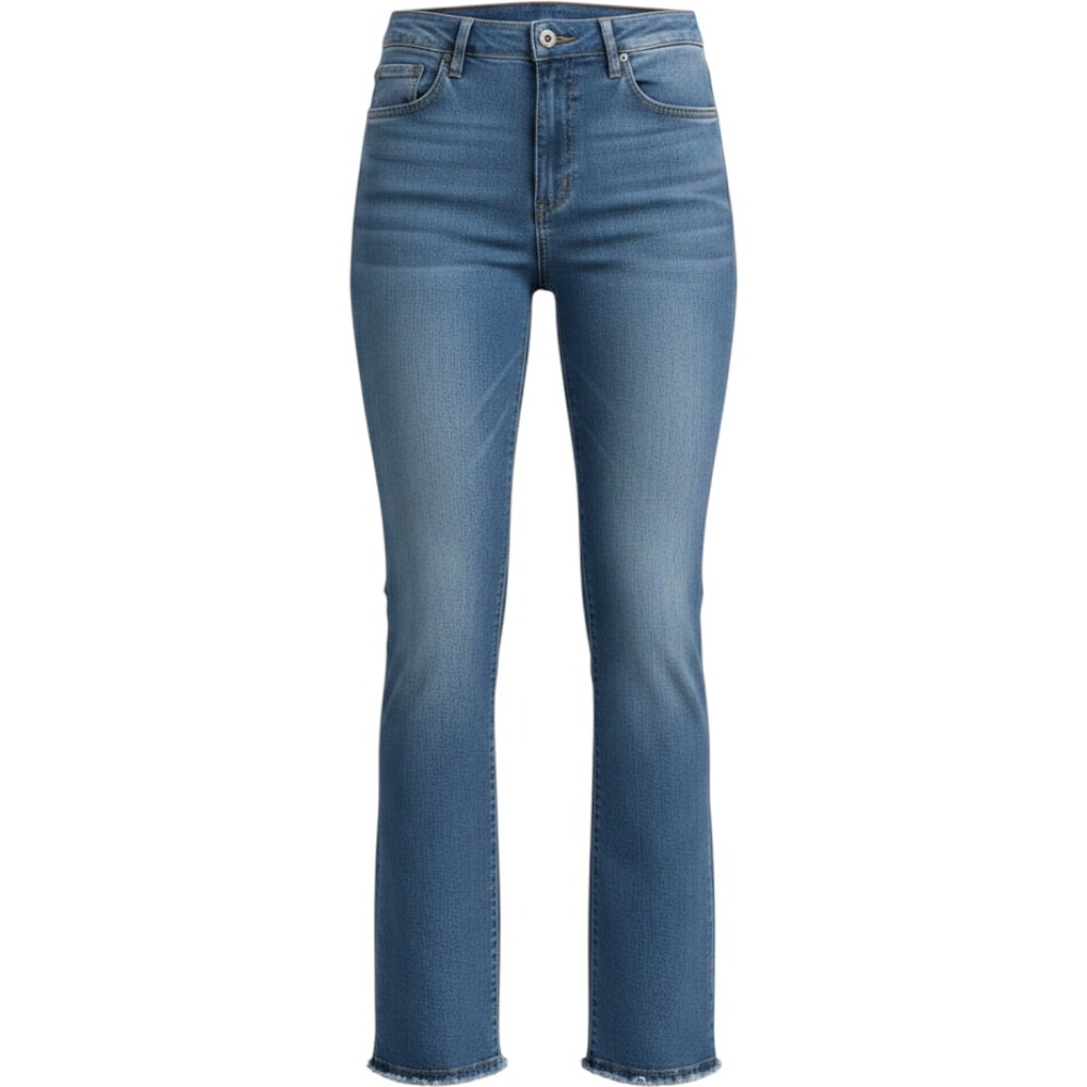 Boden Flare Jeans Womens Size 12 Blue Denim Raw Hem High Rise Boho Casual